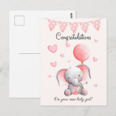 Cute elephant baby girl congratulations card briefkaart (Voorkant / Achterkant)