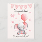 Cute elephant baby girl congratulations card briefkaart (Voorkant)