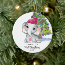 Cute Elephant Baby Girl Eerste kerstfoto