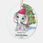 Cute Elephant Baby Girl Eerste kerstfoto Keramisch Ornament (Links)