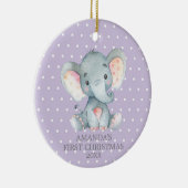 Cute Elephant Baby Girl Eerste Kerstmis Paars Keramisch Ornament (Rechts)