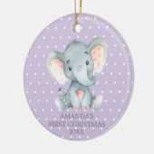 Cute Elephant Baby Girl Eerste Kerstmis Paars Keramisch Ornament (Links)