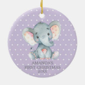 Cute Elephant Baby Girl Eerste Kerstmis Paars Keramisch Ornament (Achterkant)