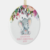 Cute Elephant Baby Girl Eerste Kerstroze Keramisch Ornament (Rechts)