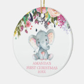 Cute Elephant Baby Girl Eerste Kerstroze Keramisch Ornament (Links)