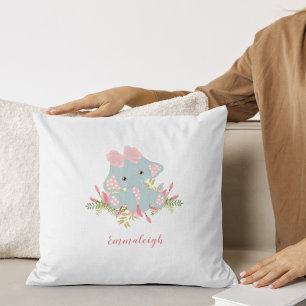 Cute Elephant Baby Girl Monogram Kussen