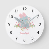 Cute Elephant Baby Girl Monogram Ronde Klok (Voorkant)