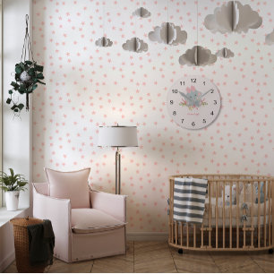 Cute Elephant Baby Girl Monogram Ronde Klok