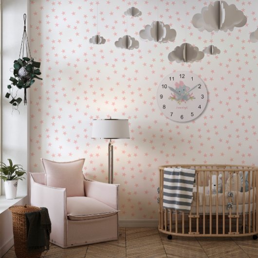 Cute Elephant Baby Girl Monogram Ronde Klok