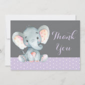 Cute Elephant Baby Girl Paars en grijs Bedankkaart (Voorkant)