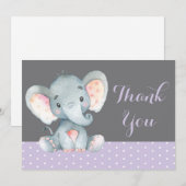 Cute Elephant Baby Girl Paars en grijs Bedankkaart (Voorkant / Achterkant)