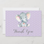 Cute Elephant Baby Girl Paars en grijs Bedankkaart (Voorkant)