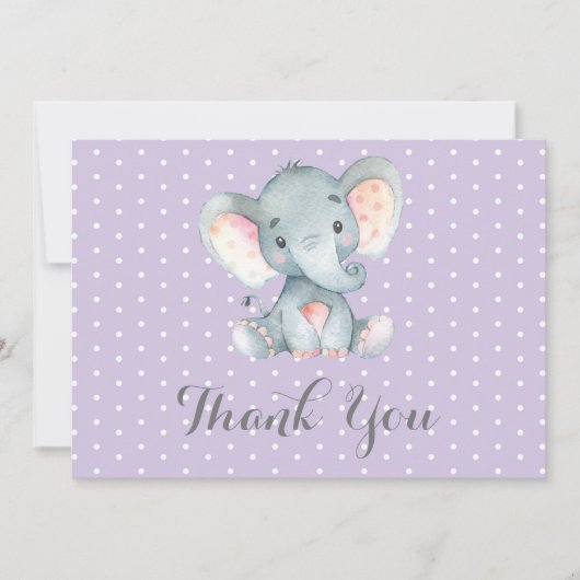 Cute Elephant Baby Girl Paars en grijs Bedankkaart (Voorkant)