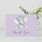 Cute Elephant Baby Girl Paars en grijs Bedankkaart (Staand voorkant)