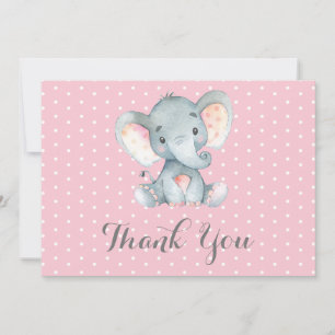 Cute Elephant Baby Girl Pink and Grey Bedankkaart