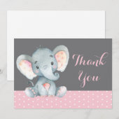Cute Elephant Baby Girl Pink and Grey Bedankkaart (Voorkant / Achterkant)
