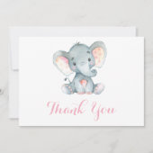 Cute Elephant Baby Girl Pink and Grey Bedankkaart (Voorkant)