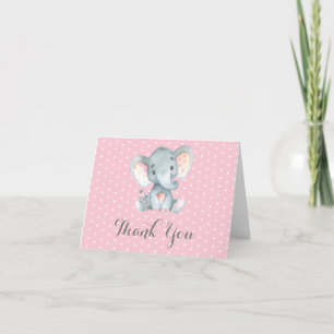 Cute Elephant Baby Girl Pink and Grey Bedankkaart