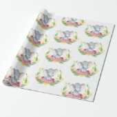 Cute Elephant Baby Girl Pink and Grey Cadeaupapier (Uitgerold)