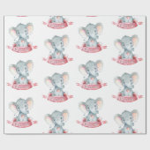 Cute Elephant Baby Girl Pink and Grey Cadeaupapier (Vlak)