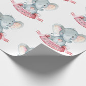 Cute Elephant Baby Girl Pink and Grey Cadeaupapier (Hoek)