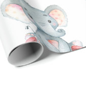 Cute Elephant Baby Girl Pink and Grey Cadeaupapier (Rol Hoek)