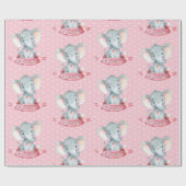 Cute Elephant Baby Girl Pink and Grey Cadeaupapier (Vlak)