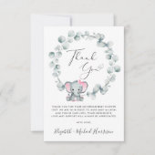 Cute Elephant Baby Girl Shower Bedankkaart (Voorkant)