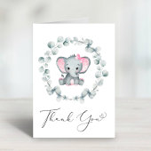 Cute Elephant Baby Girl Shower Bedankkaart