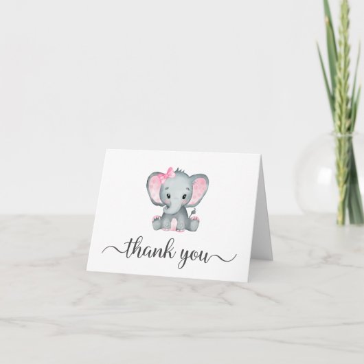 Cute Elephant Baby Girl Shower Bedankkaart (Voorkant)