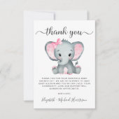 Cute Elephant Baby Girl Shower Bedankkaart (Voorkant)