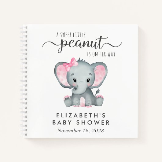 Cute Elephant Baby Girl Shower Guest Book Notitieboek (Voorkant)