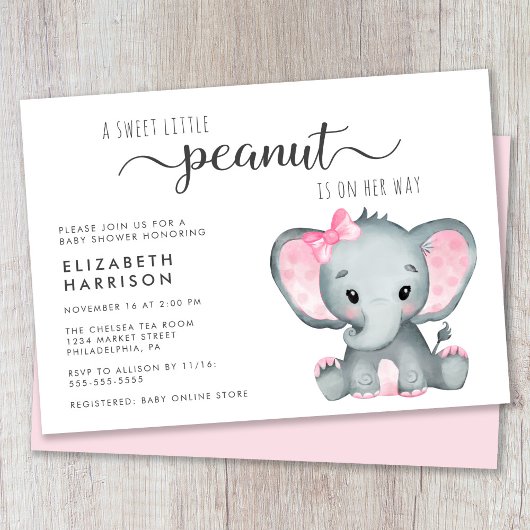 Cute Elephant Baby Girl Shower Kaart
