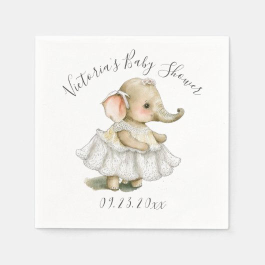 Cute Elephant Baby Girl Shower Napkins Servet (Voorkant)