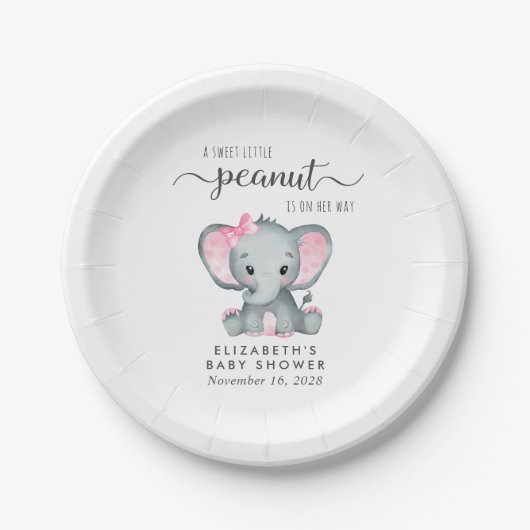 Cute Elephant Baby Girl Shower Papieren Bordje (Voorkant)