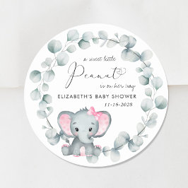 Cute Elephant Baby Girl Shower Ronde Sticker