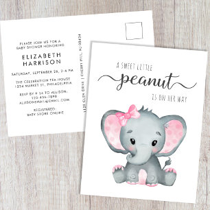 Cute Elephant Baby Girl Shower Uitnodiging Briefkaart