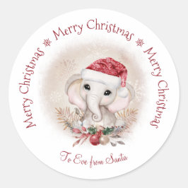 Cute Elephant Baby Girl Sticker met kerstronde