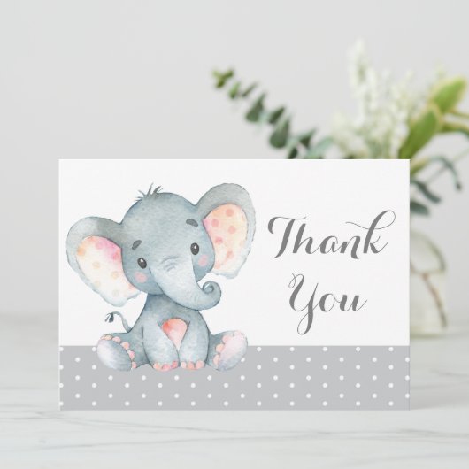 Cute Elephant Baby Grey Bedankkaart (Staand voorkant)