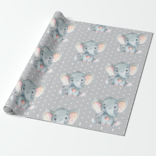 Cute Elephant Baby Grey Cadeaupapier