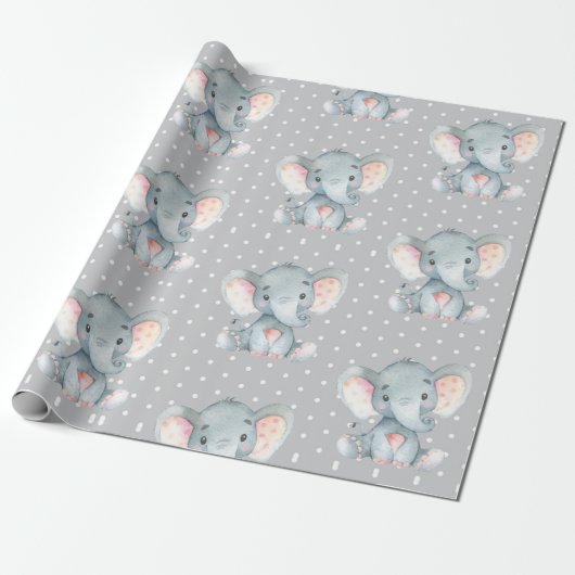 Cute Elephant Baby Grey Cadeaupapier (Uitgerold)