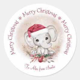 Cute Elephant Baby Kerstmis Klassieke Round Sticke Ronde Sticker