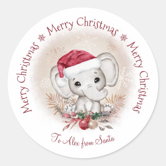 Cute Elephant Baby Kerstmis Klassieke Round Sticke Ronde Sticker (Voorkant)