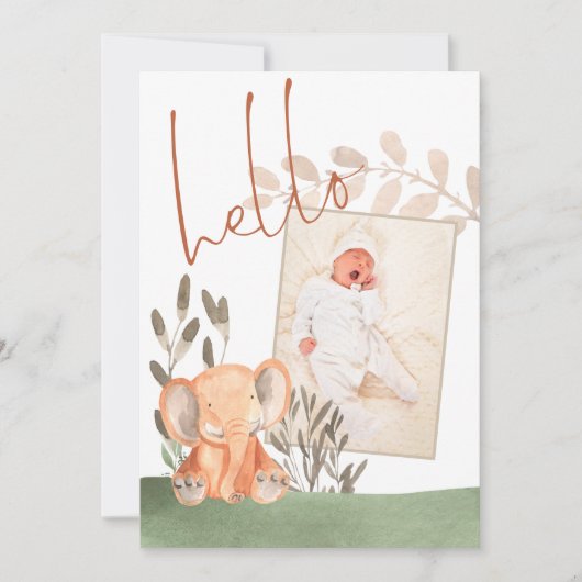 Cute Elephant Baby Photo Birth Aankondiging (Voorkant)