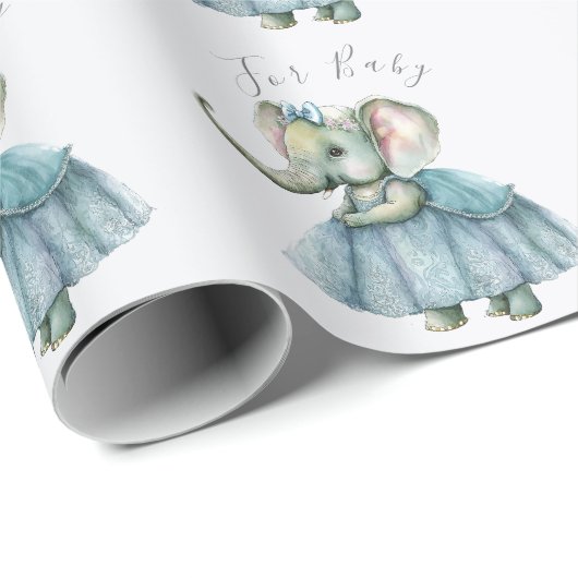 Cute Elephant Baby Script Baby Cadeaupapier (Rol Hoek)