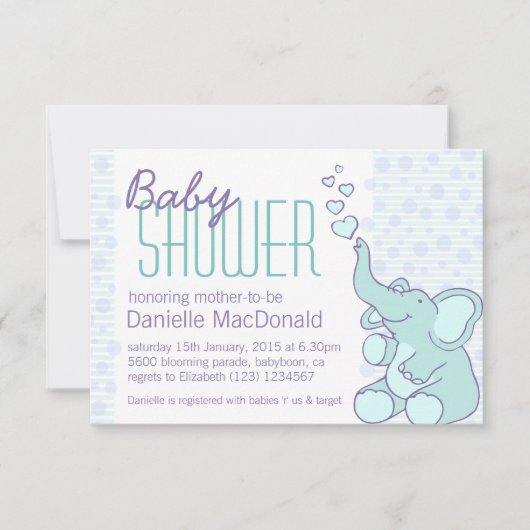 Cute Elephant baby shower aqua blue-uitnodiging Kaart (Voorkant)