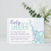 Cute Elephant baby shower aqua blue-uitnodiging Kaart (Staand voorkant)