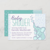 Cute Elephant baby shower aqua blue-uitnodiging Kaart (Voorkant / Achterkant)