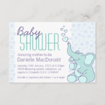 Cute Elephant baby shower aqua blue-uitnodiging