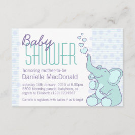 Cute Elephant baby shower aqua blue-uitnodiging Kaart